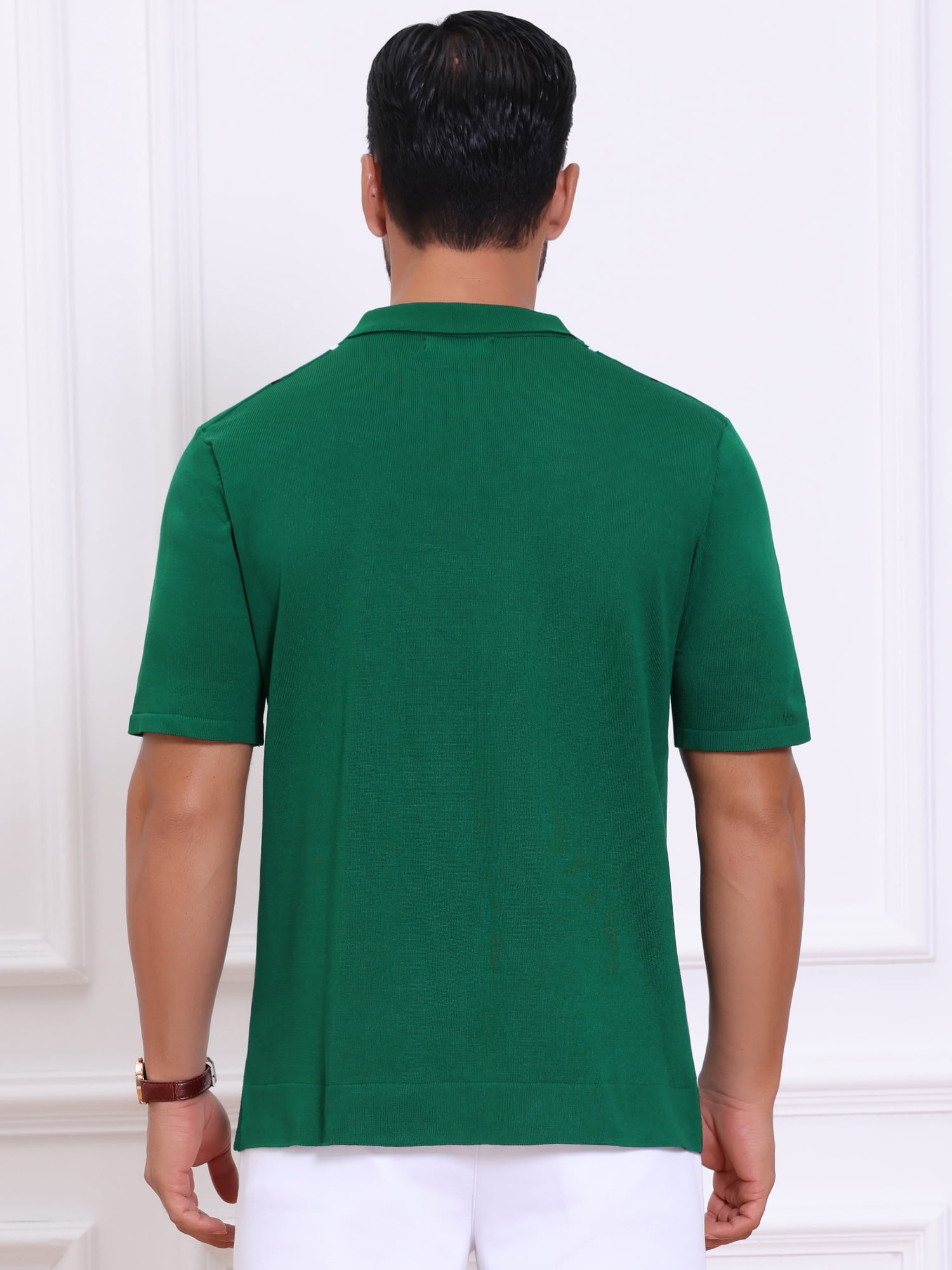 DARING DIVA Men's Striped Knit Chest Pocket Short Sleeve Vintage Golf Shirts L Green