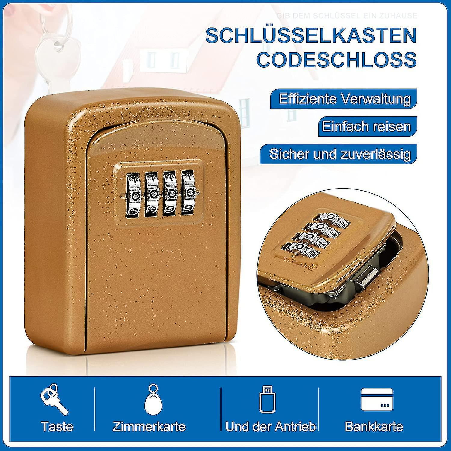 Key Box With Numerical Code And 4 Digits - For Indoors And Outdoors - Goldconstruction Site Key Box Password Lock Door Cat's Eye Metal Storage