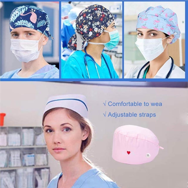Operating Hats Nurse Gourd-shaped Headwear Pure Working Caps Comfortable Color Pattern Headgear with Buttons Unisex Work Uniform Working Caps Type 3