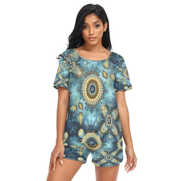Women Pajama Sets Short Sleeve Sweatshirts Spirals Of Serenity Casual Tops and Shorts