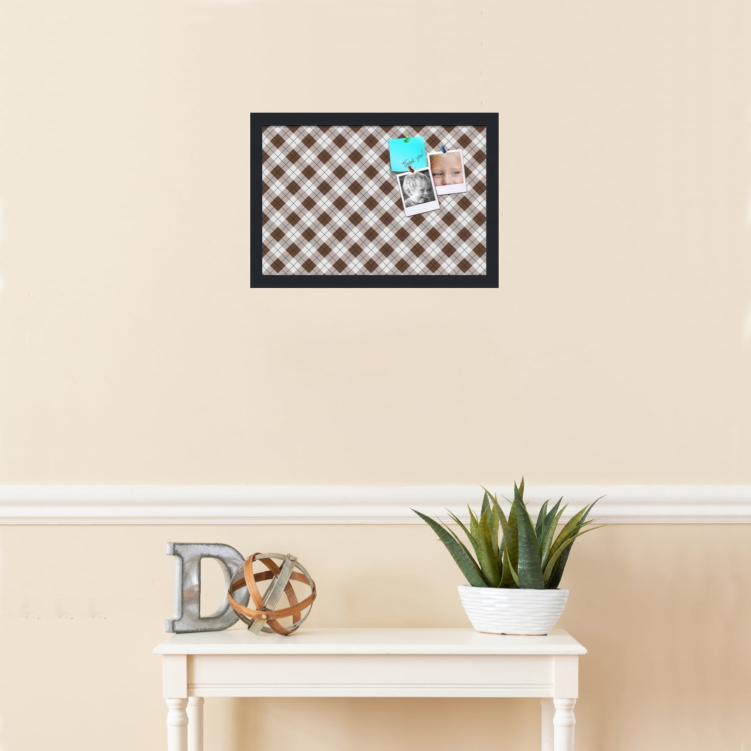PinPix ArtToFrames 16x10 Custom Cork Bulletin Board Argyle Brown   Poster Board Has a Fabric Style Canvas Finish, Framed in Satin Black (PinPix-631)