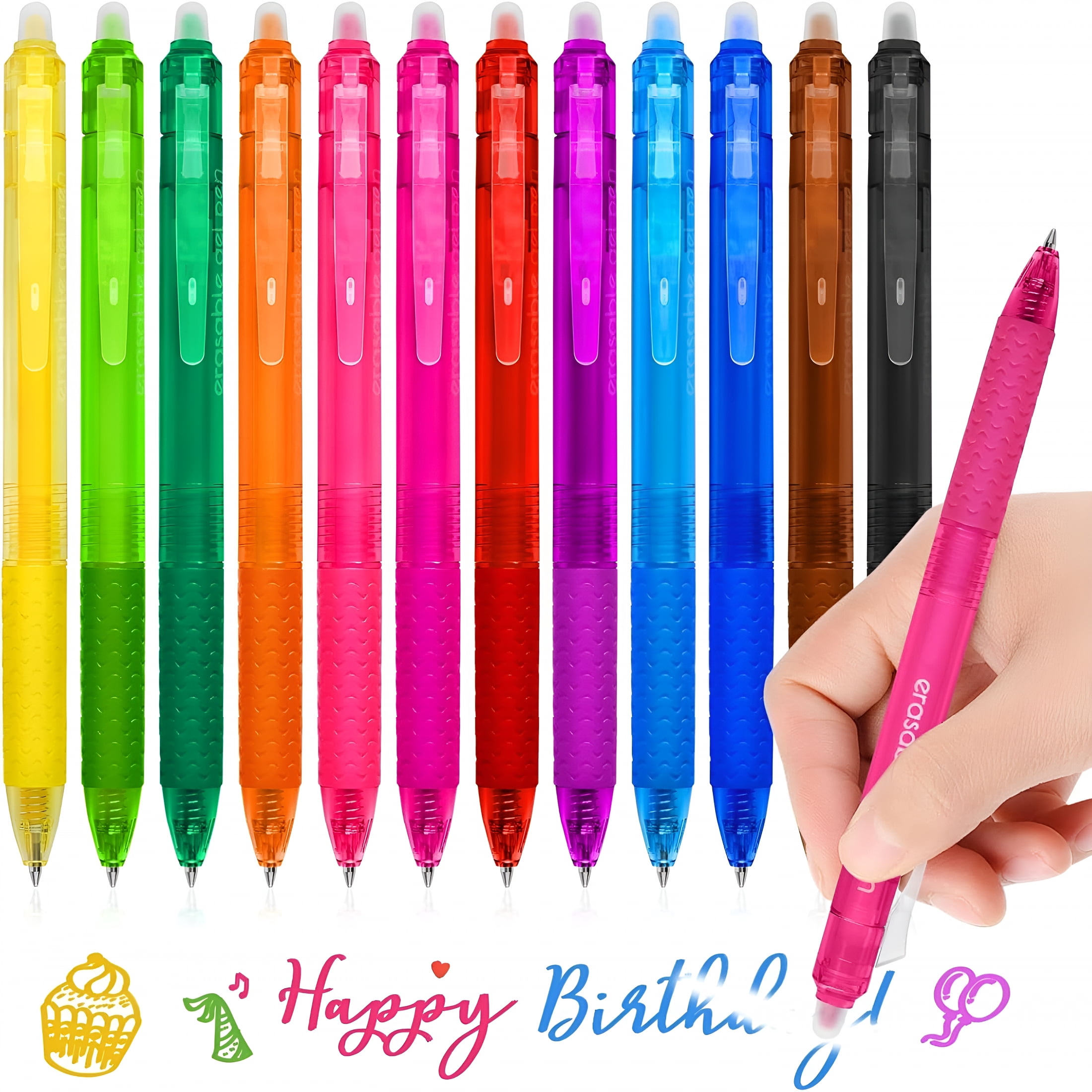 CCOCC 12-Color Refillable Retractable Erasable Gel Pens Fine Point 0.7Mm with Built-In Erasers,No Bleed Quick-Dry Ink for Smooth Writing Journaling Art Office Supplies Pack of 12