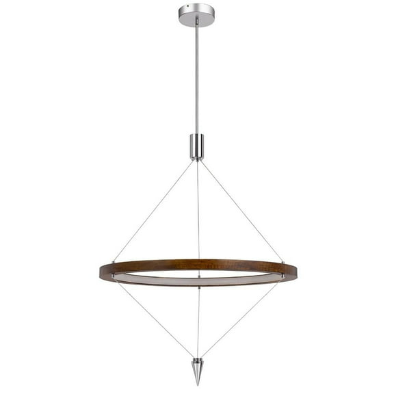 Viterbo Integrated Dimmable Led Pine Wood Pendant Fixture With Suspended Steel Braided Wire. 24W, 1920 Lumen, 3000K,