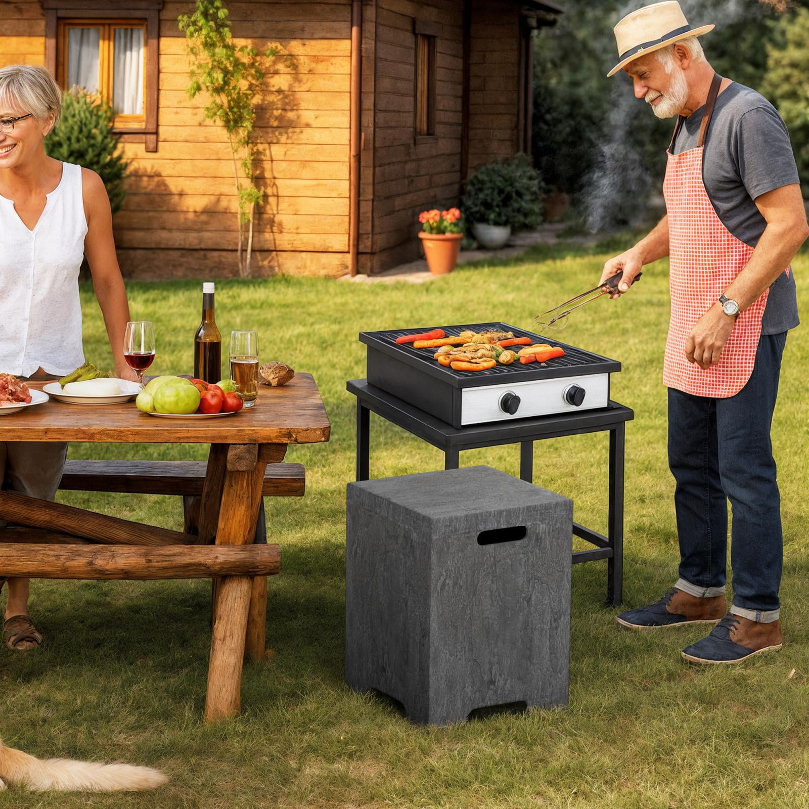 MOALCOFER 16''Outdoor Hideaway Tank Table for Gas Fire Pits, Hides Standard 20lb Propane Tank Cover