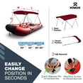 thumbnail image 4 of KNOX 2 Bow Bimini Tops for Boats, Boat Canopy Kit, 600D Canvas, Stainless Steel Bimini Top Hardware, Storage Boot, Fits Most Small Boats & Inflatable Boats, 63" L x 43" H x 39"-55" W (Burgundy), 4 of 7