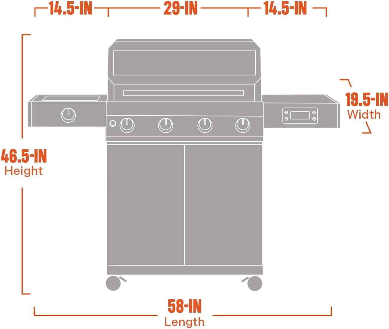 Denali 4-Burner Propane Gas Grill in Stainless with Clearview Lid, 3-Phase LED Controls, Grill Cover, and Side Burner