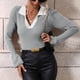 thumbnail image 5 of Suéteres Para Mujer Suéteres de Otoño Casual Tejido Sólido Adelgazante Manga de Trompeta Manga Larga Suéteres Con Cuello en V Tops Blusa Odeerbi  ODB133266, 5 of 9