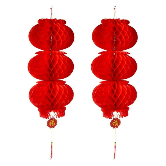 ASIAN HOME 3-Layer Red Paper Lantern Hanging Lanterns for Chinese Spring Festival, Wedding, Celebration, Lantern Festival Festive Decoration (2 Piece)