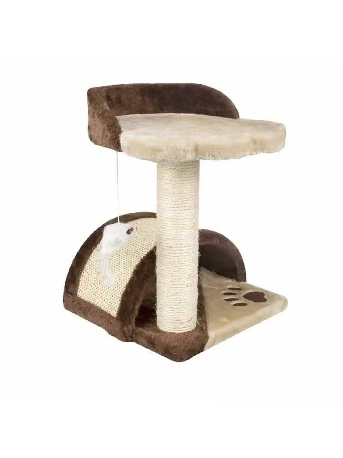 8 Side Eco-Friendly Sisal Rope & Cat Kitten Scratching Post Set with Brown Cat Bridges