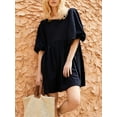 thumbnail image 5 of Women Loose Dress Solid Color 3/4 Sleeve Backless Party Mini Dress for Beach Cocktail Club Streetwear, 5 of 7