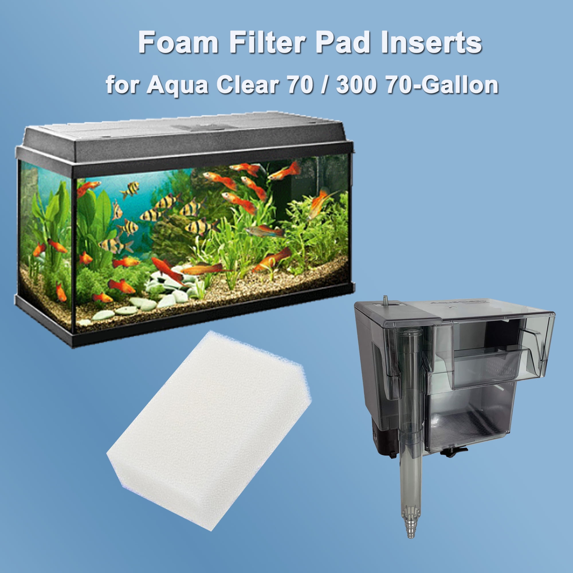 Qzbhct 10 Pcs Aquarium Bio Sponge White Foam Filter Pads for Aqua Clear 70 / 300 Filtration Systems