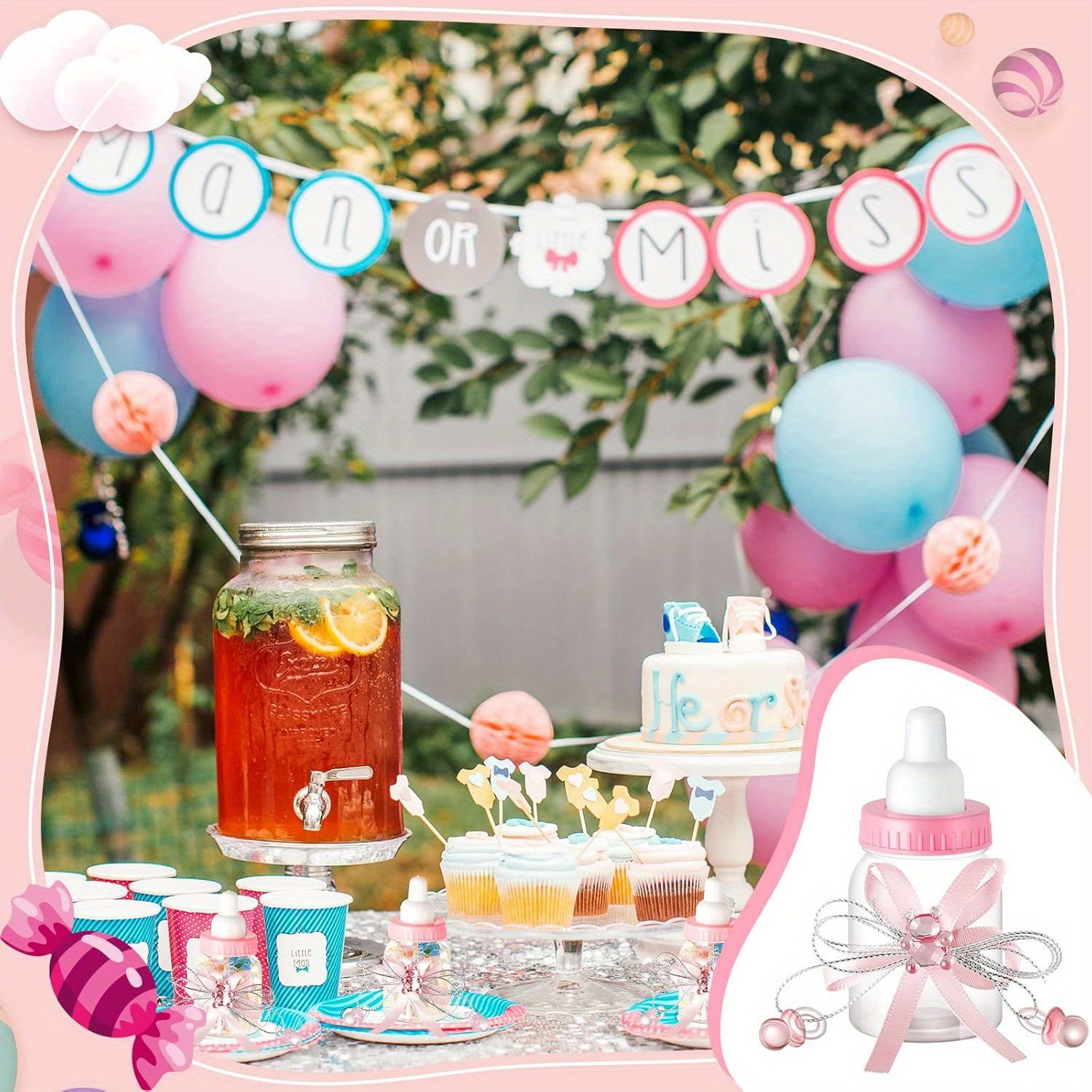 48Pcs Plastic Baby Bottles, Baby Shower Favors, Clear Mini Milk Bottles With Pink And Blue Ribbon And Cap, 3.54×1.57Inch, For Baby Shower Party Favors, Wedding Guest Gifts, Birthday Decorations
