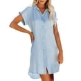 thumbnail image 1 of Robes Décontractées pour Femmes Couleur Unie Manches Courtes Robe Courte en Denim Mini Robe d'Été de Plage pour Dames, 1 of 7