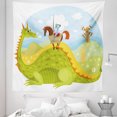 thumbnail image 1 of Cartoon Tapestry, Knight Don Quixote Horse on Dragon Valley Medieval Image, Fabric Wall Hanging Decor for Bedroom Living Room Dorm, 5 Sizes, Apple Green Sky Blue, by Ambesonne, 1 of 1