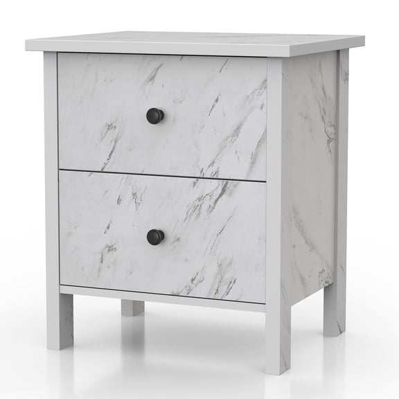 Dora Indoor 2-Drawer Wood White Marble Nightstand for Bedroom