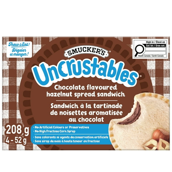 Smucker's Uncrustables Chocolate Flavoured Hazelnut Spread Sandwich, Frozen, 52g, Pack of 4