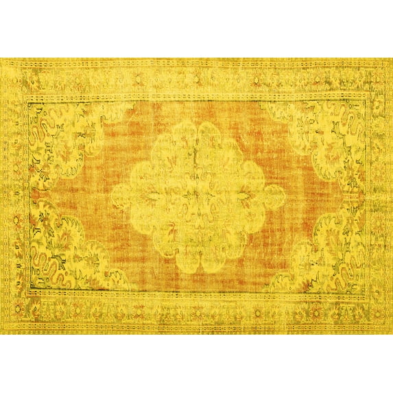 Ahgly Company Machine Washable Indoor Rectangle Persian Yellow Traditional Area Rugs, 7' x 10'