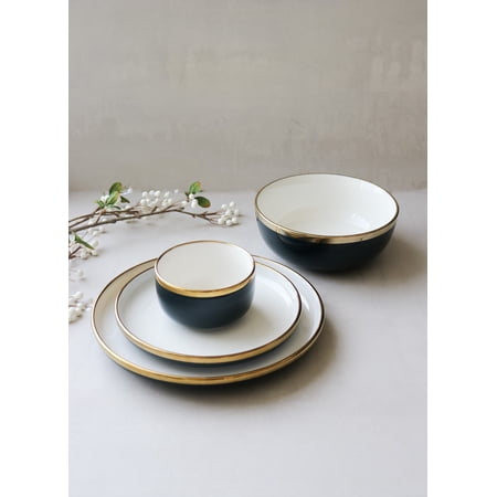 Luxury Ceramic Blue and Gold Trim Dinnerware Set (4 pieces) | Marcel Ardani