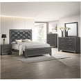 thumbnail image 6 of Modern King Size Upholstered Platform Bed with High Tufted Headboard, Dark Gray Wood Panel Frame, 6 of 6