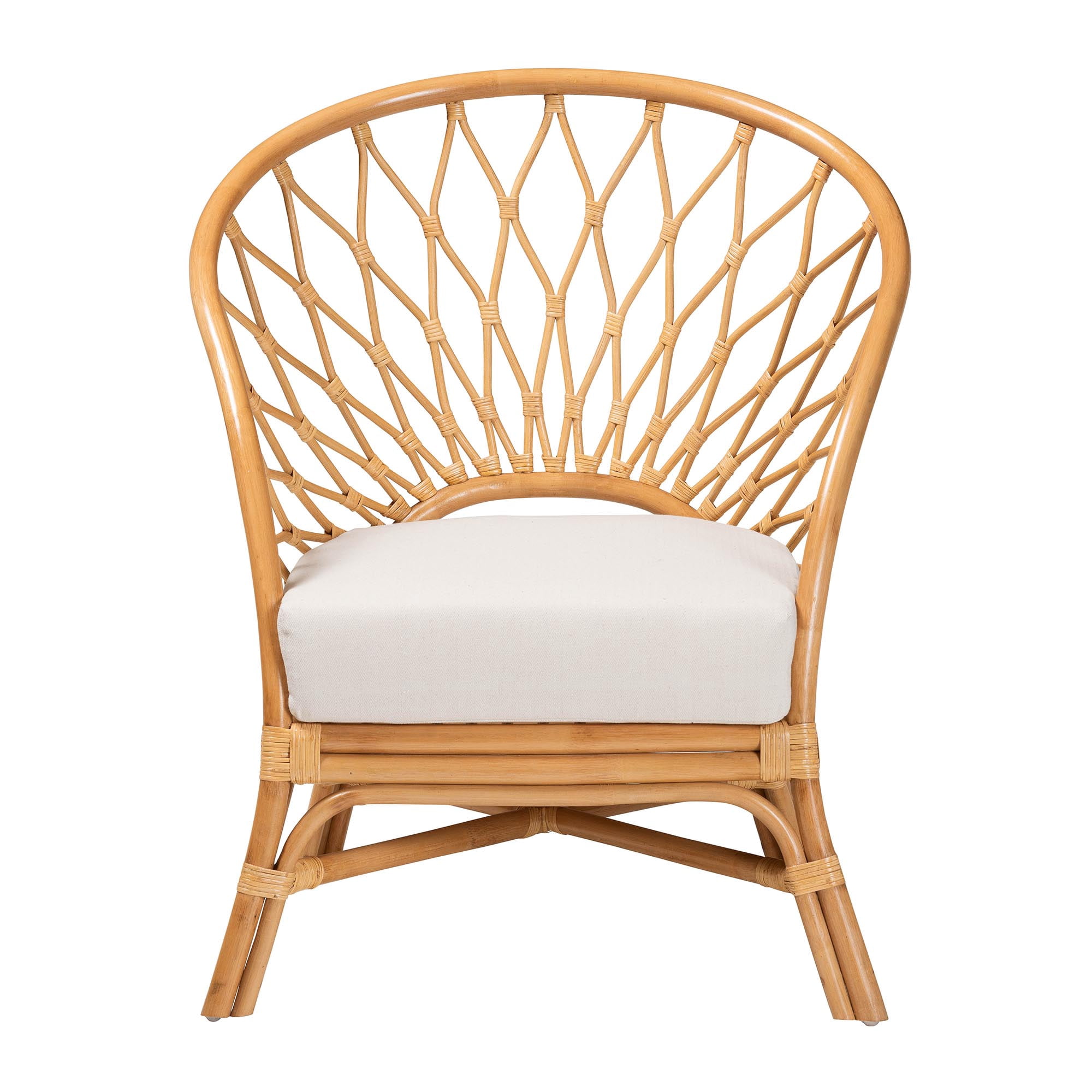 bali & pari Emmeline Bohemian Natural Rattan Fabric Foam Removable Cushions Accent Chair, Honey