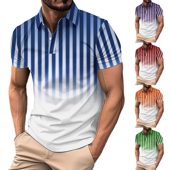 SGFCWSX Mens Polo Shirts Gradient Striped Short Sleeve Slim Fit Casual Daily Golf Shirts for Men Blue Size 3XL