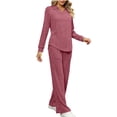 thumbnail image 2 of Lovskoo Womens Rib Knit Pajamas Collared Lounge Sets Solid Long Sleeve Top and Long Pants Matching Pjs Sleepwear Loungewear Claret XL, 2 of 6