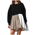 thumbnail image 1 of cfhntfmh Robes d'Automne pour Femmes Manches Longues Décontractées Col Rond T-shirts Robes Amples Plissées à Blocs de Couleur Robe de Plage Mini, 1 of 5