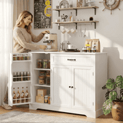 Coffee Bar Cabinet, Lofka 42" Farmhouse Kitchen Storage Sideboard Buffet Cabinet with 8 Shelves & 1 Drawer, Multifunctional Console Table for Dining Room Living Room Entryway Home Coffee Station, Whi