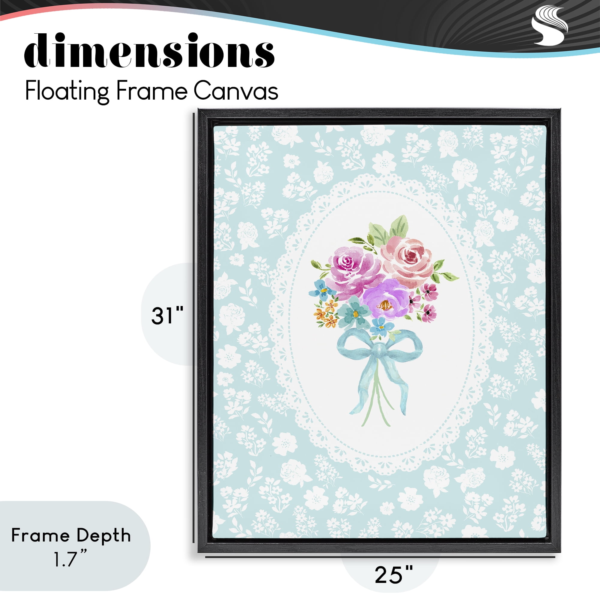 Stupell Industries Aqua Feminine Bouquet Black Framed Floater Canvas Wall Art, design by Corinne Haig