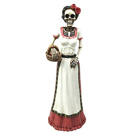 Day of The Dead Senorita Mexican Rose Lady With Fruit Basket Figurine For Home Decor Collectible Dias De Los Muertos Decoration Gift