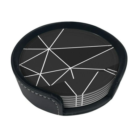 

Round Pu Leather Coaster Black Fragment Heat - Resistant Beverage Cup Mat-Fancy Decor For Kitchen Office Dining Room Table - Drink Protector 6-Slice