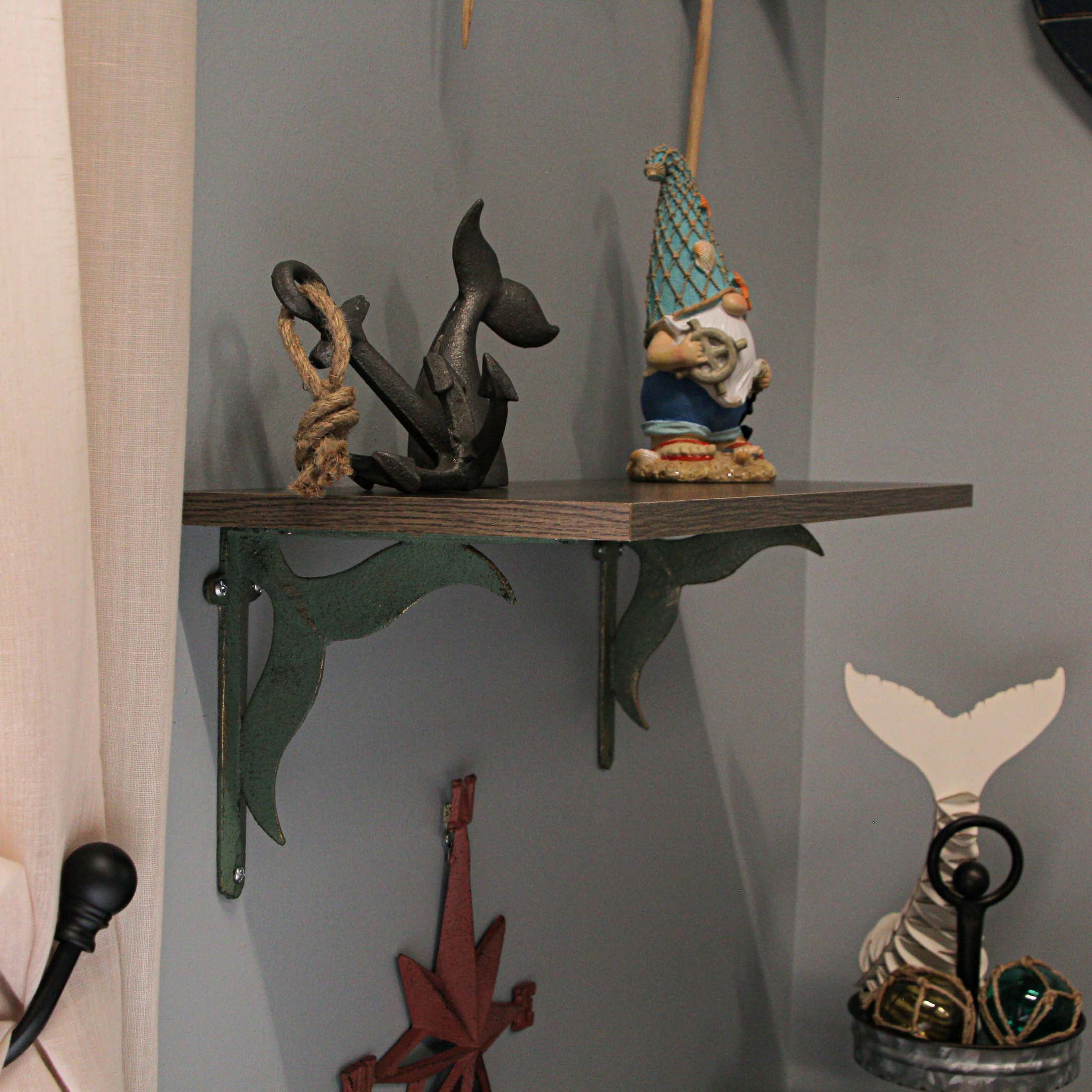 Zeckos Verdigris Cast Iron Whale Tail Wall Shelf Brackets Set of 2