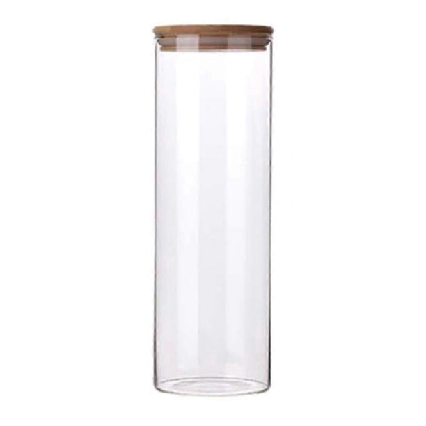 1800ml Transparent Glass Jars Storage Container for Tea Coffee Spice Candy (10x25cm, with Bamboo Cover)