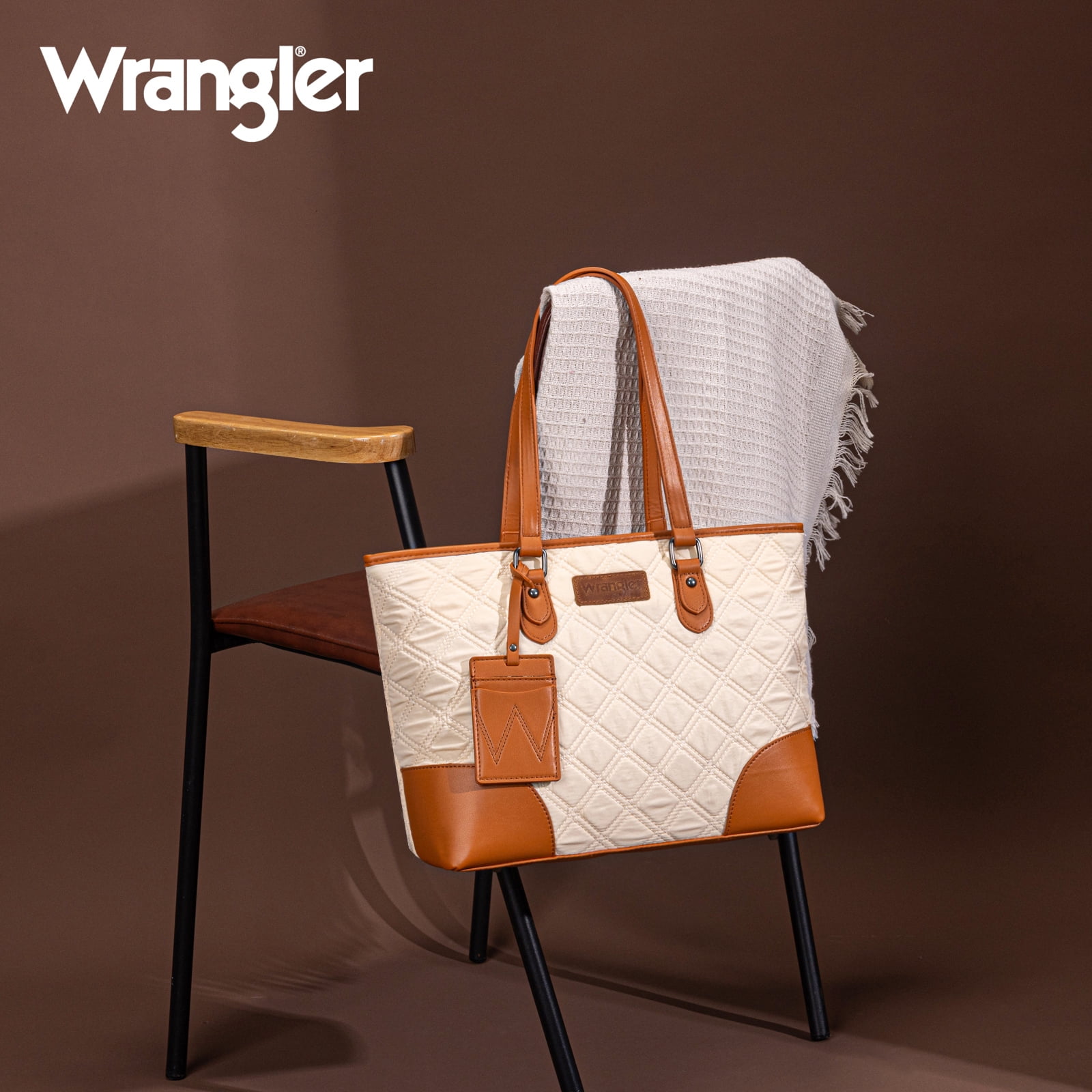Wrangler Puffer Tote Bags for Women Medium Quilted Shoulder Bag for Work School Lifestyle Purse, Beige