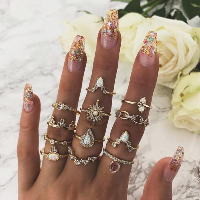 Conjuntos de anillos Vintage para nudillos para mujer, anillos con figura geométrica de piedra de cristal bohemio para mujer, regalo de joyería bohemio 2021 Dengxun unisex