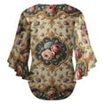 thumbnail image 6 of Floral Pattern Tapestry Women's V-Neck Blouse With 3/4 Ruffled Bell Sleeves Casual Top Ladies Blouses, 6 of 7