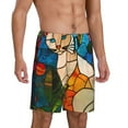 thumbnail image 2 of Rocae Stained Glass Cat Art for Men's Soft Sleep Pajama Shorts, Waistband and Pockets-XX-Large, 2 of 6