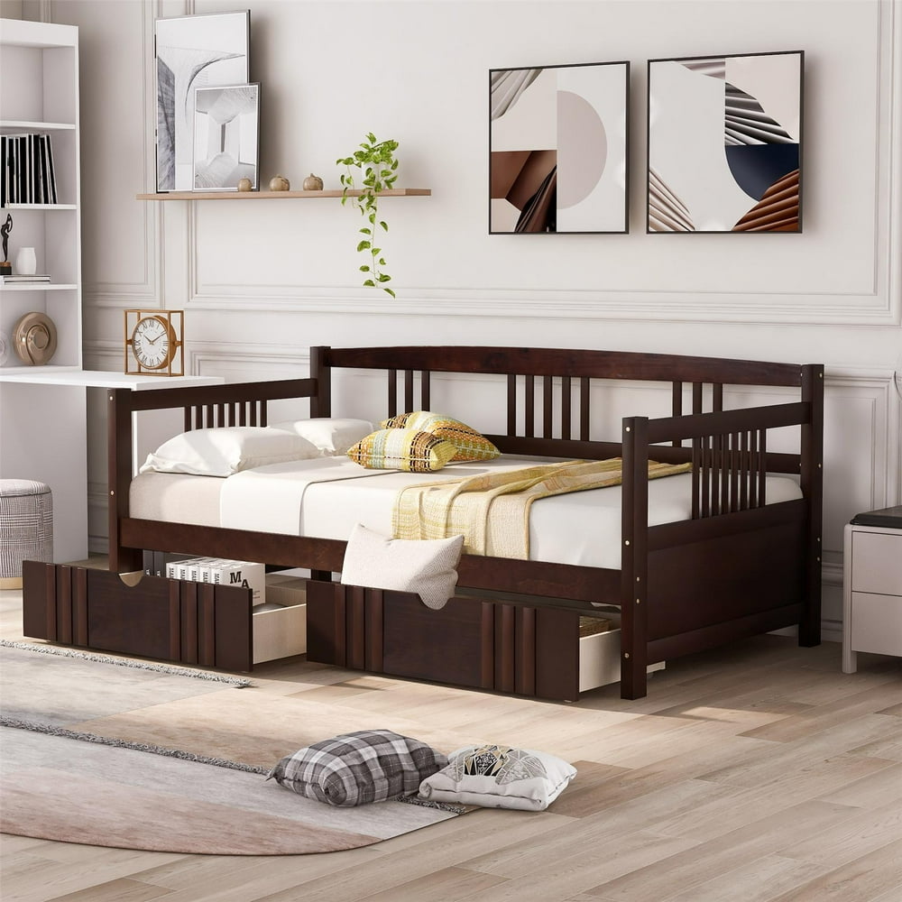 Arcticscorpion Twin Daybed, Kids Wood Bed with Drawers on Casters for