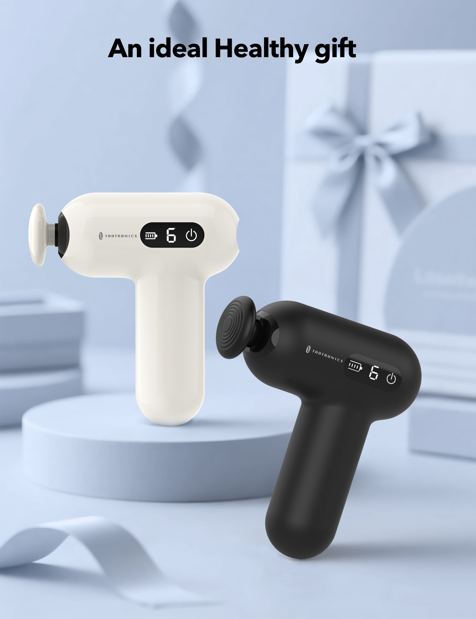 Massage Gun, Deep Tissue Percussion Muscle Massager Handheld Cordless Back Massager with 6 Speeds and 4 Heads(White)