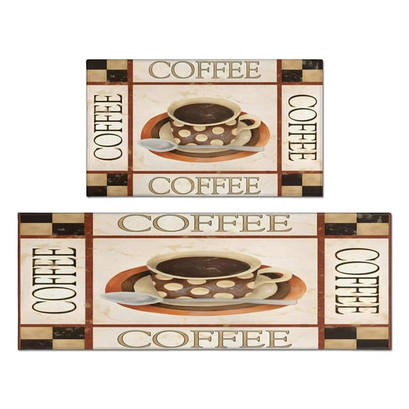 Coffee Cup Farmhouse Design Kitchen Mats Set Of 2,Kitchen Rugs Mats with Dirty Resistance,washable,non Skid,kitchen Mats 17.7x24 17.7x48inch