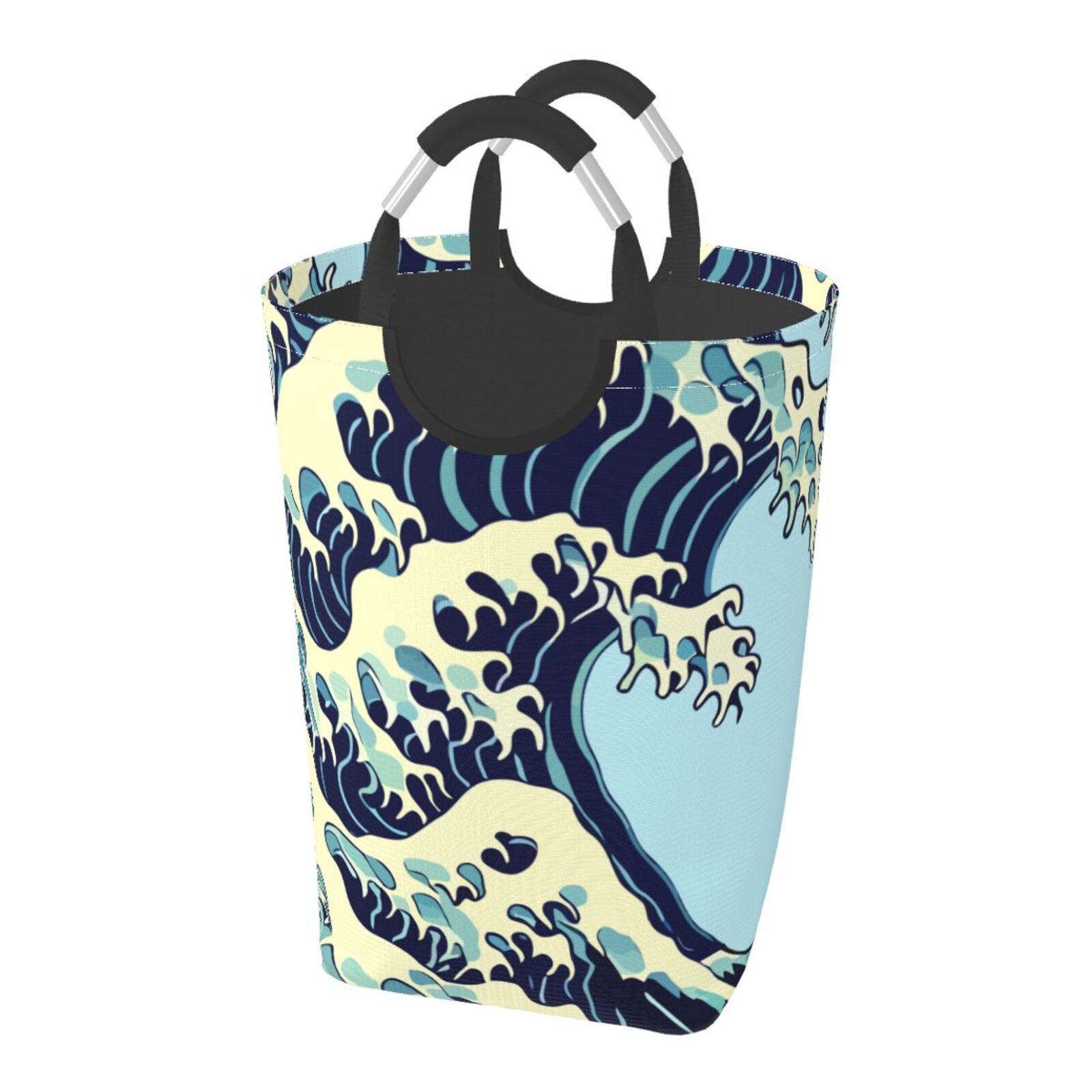 Laundry Hampers, Japanese Style Splash Waves Pattern Foldable Laundry Hamper With Handles