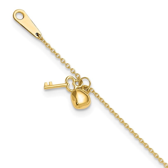 10k Gold Heart and Key 9in Plus 1in ext. Anklet