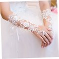thumbnail image 3 of FONDOTIN Wedding Gloves for Bride White Lace Floral Full Finger Design Matching Any Dress, 3 of 5