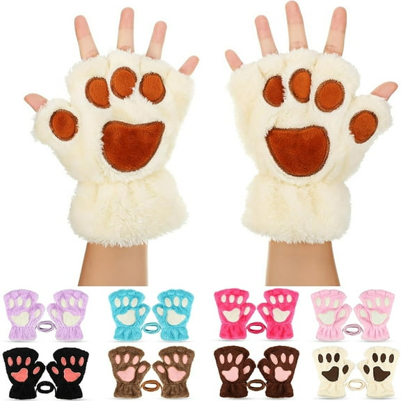 Dalrosia Cat Claw Bear Paw Fingerless Winter Plush Gloves