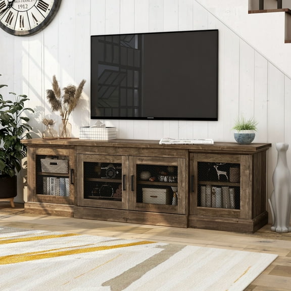 24/7 Shop At Home Rodeo 6 Shelf Rustic TV Stand with Storage, Media Console Entertainment Center, TV Console for Living Room in Oak Finish