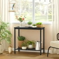 thumbnail image 5 of 2 Tier End Table, Sofa Side Table, Narrow Side Table with Storage, Slim Nightstand for Small Spaces, Metal Frame, for Living Room, Bedroom, Sofa Couch, Hall, Black, 5 of 9