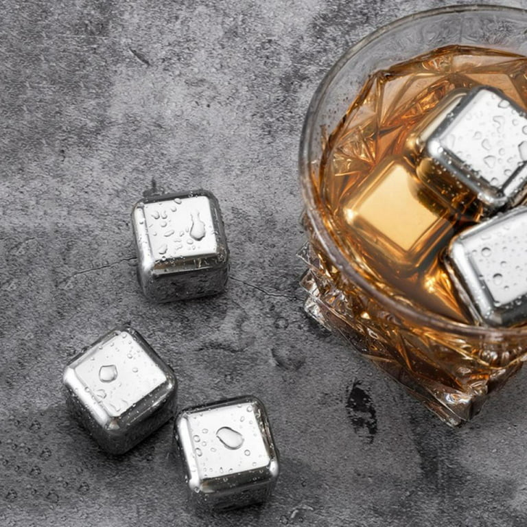 4/6/8pcs Stainless Steel Whiskey Chilling Ice Cubes Bullet Stones Square  Rocks