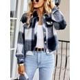 thumbnail image 5 of Women's Casual Plaid Flannel Cropped Jacket Button Front Long Sleeve Fall Coat, 5 of 7