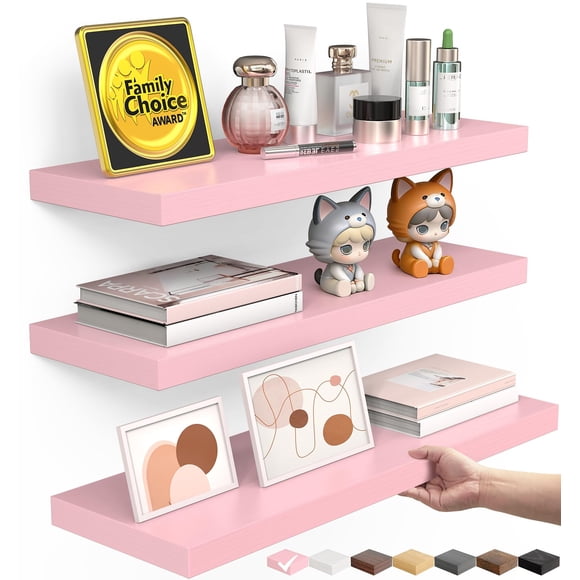 Repisas de pared BAYKA de madera rosa, juego de 3 para baño, 10 kg