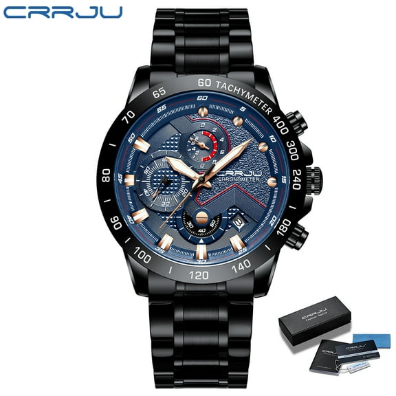 CRRJU New Fashion Men's Watches Waterproof Sport Quartz Style Watch Men All Steel Big Dial Date Chronograph Clock Wristwatch